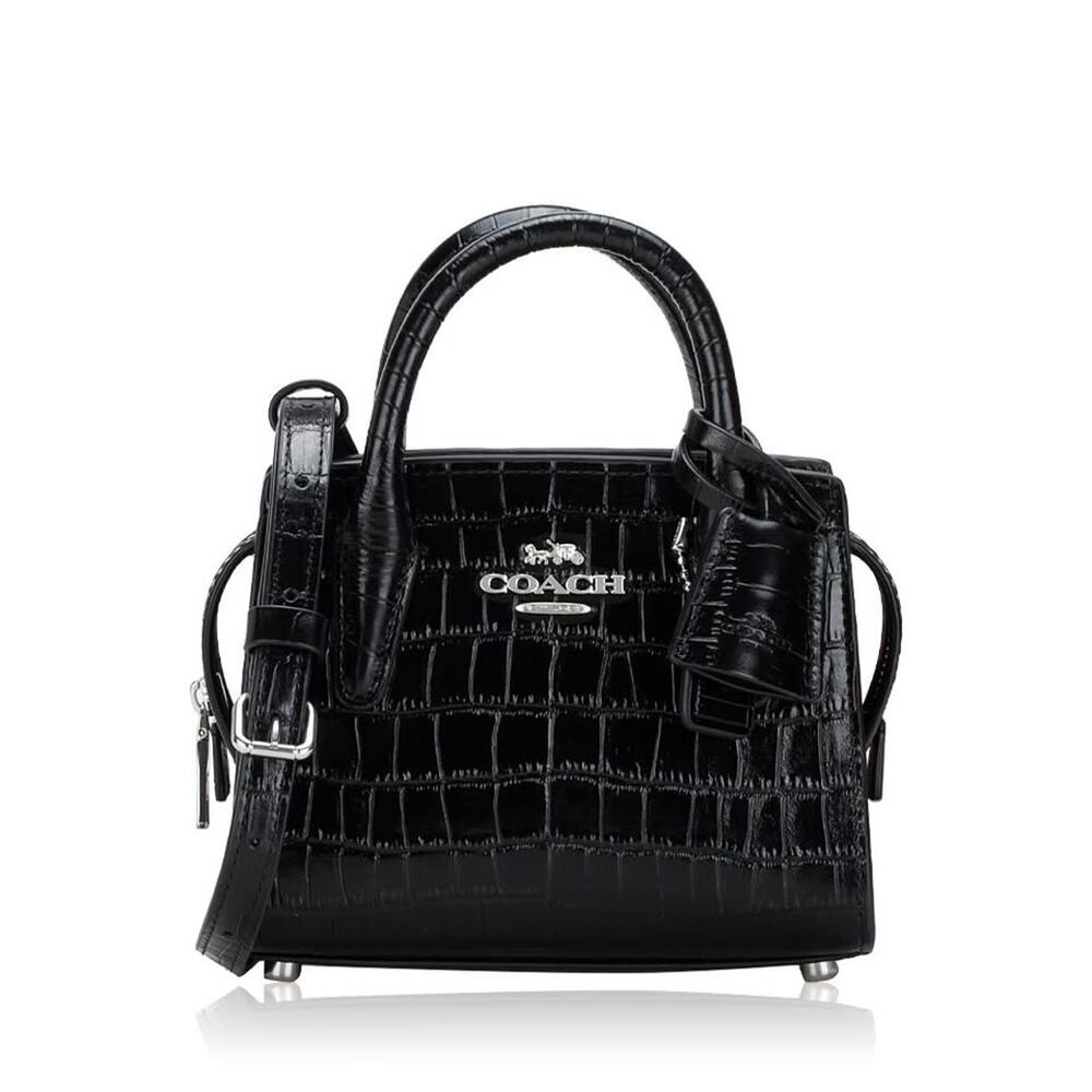 Coach Black Croc-Embossed Mini Satchel With Detachable Strap